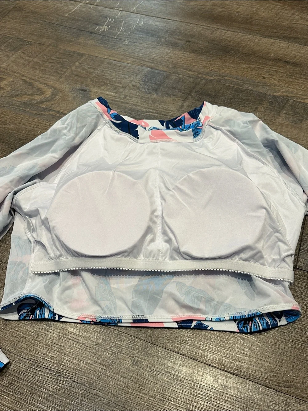 Bikini Long Sleeve Rash Guard Bikini Pink and Blue White Palm Leaf Large NWOT